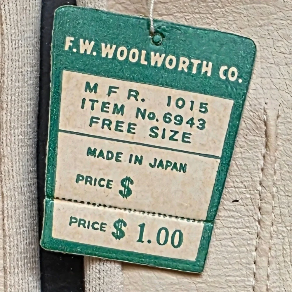 F.W. Woolworth Co. Vintage Faux Leather Gloves OS Beige Vinyl Buckle Japan NWT